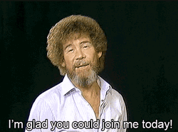 Happy Bob Ross Welcoming Audience GIF