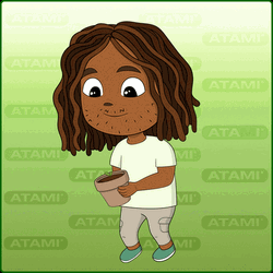 Happy Cartoon Kid Watching Growing Plant GIF
