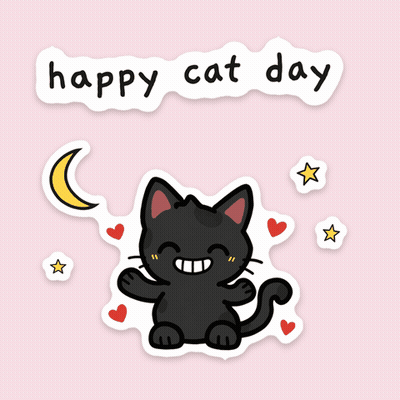 Happy Cat Day Black Cat Sticker GIF