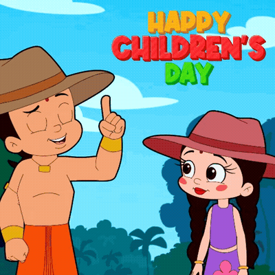 Happy Children's Day Greeting Card Boy And Girl GIF