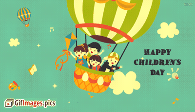 Happy Children's Day Hot Air Balloon GIF