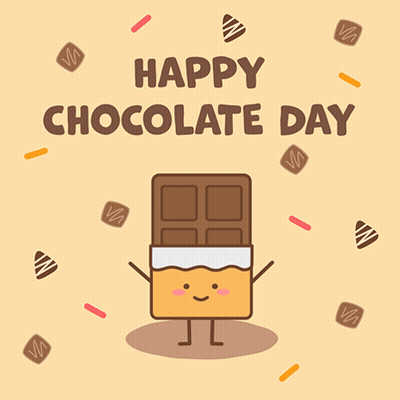 Happy Chocolate Day Greeting Card With Cartoon Character GIF