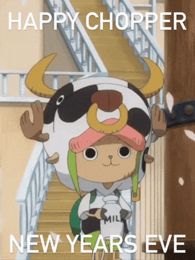 Happy Chopper New Year's Eve Cow Costume GIF