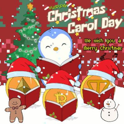 Happy Christmas Carol Day Greeting Card With Penguin Singing GIF