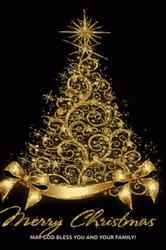 Happy Christmas Eve Golden Christmas Tree GIF