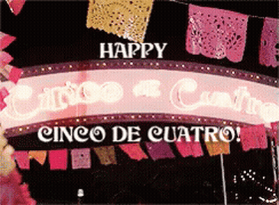 Happy Cinco De Cuatro Sign Lit Up GIF