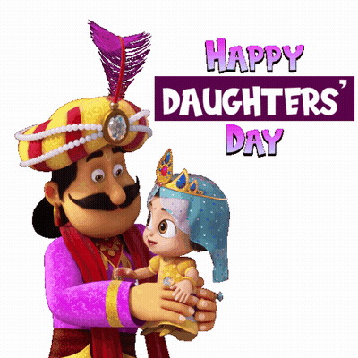 Happy Daughters Day Cartoon Holding Doll GIF
