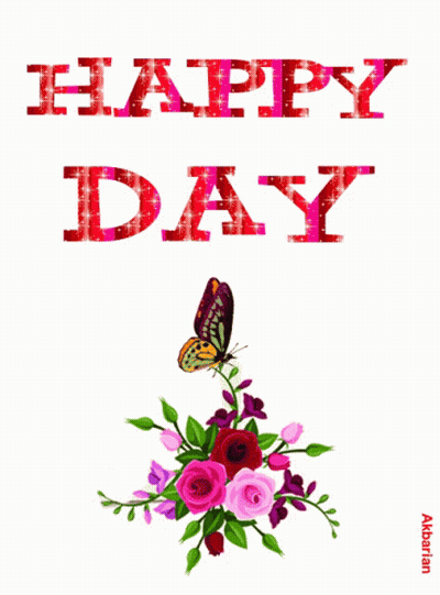 Happy Day Card With Flowers And Butterfly GIF