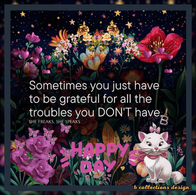 Happy Day Greeting Card With Flowers And Cat GIF