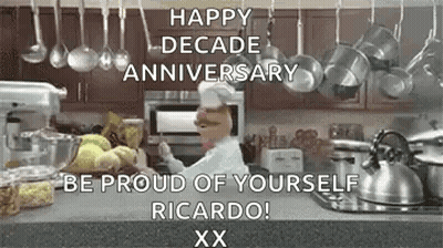 Happy Decade Anniversary Chef With Pots And Pans GIF