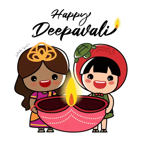 Happy Deepavali Greeting Card With Children Holding Lamp Sticker