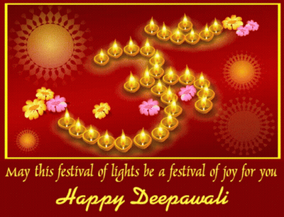 Happy Deepawali Greeting Card With Om Candles GIF