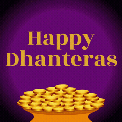 Happy Dhanteras Poster With Pot Of Gold Coins GIF