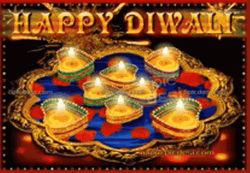 Happy Diwali Above Heart Shaped Lamps GIF