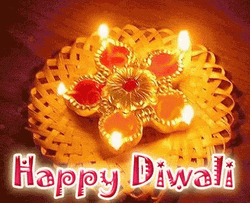 Happy Diwali Flower Shaped Lamps GIF