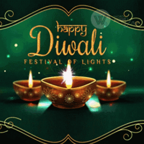 Happy Diwali Greeting Card Three Lit Candles GIF
