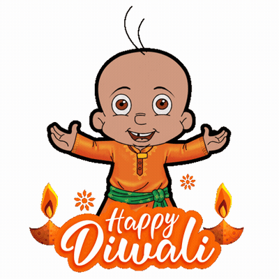 Happy Diwali Greeting Card With Cartoon And Candles GIF