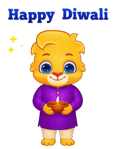 Happy Diwali Greeting Card With Cartoon Holding Lamp Sticker