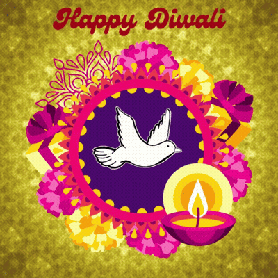 Happy Diwali Greeting Card With Dove And Candle GIF