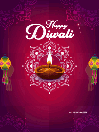 Happy Diwali Poster With Candle And Fireworks GIF