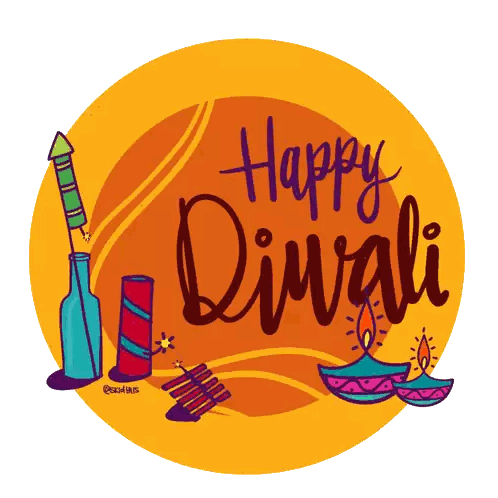 Happy Diwali Sticker With Fireworks And Candles Sticker