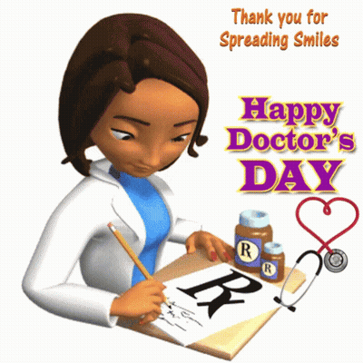 Happy Doctor's Day Cartoon Doctor Writing GIF