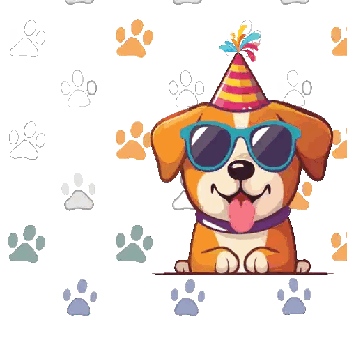 Happy Dog Day Cartoon Dog Wearing Sunglasses And Party Hat Sticker