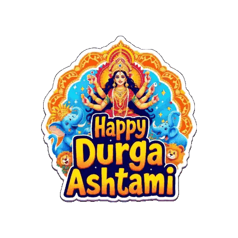 Happy Durga Ashtami Sticker With Elephant And Lion Sticker