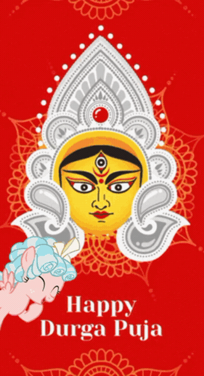 Happy Durga Puja Poster Cartoon Pony GIF