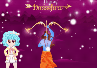 Happy Dussehra Greeting Card Girl And Man With Bow And Arrow GIF