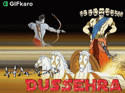 Happy Dussehra Greeting Card Man Riding Horse Drawn Chariot GIF