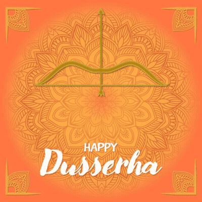 Happy Dussehra Greeting Card With Bow And Arrow GIF