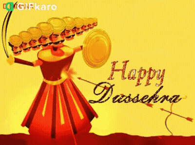 Happy Dussehra Greeting Card With Cartoon Character GIF
