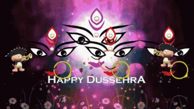 Happy Dussehra Greeting Card With Cartoon Character GIF