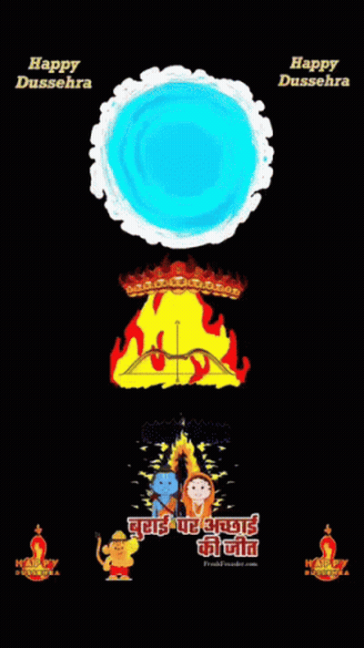 Happy Dussehra Greeting Card With Cartoon Illustration GIF
