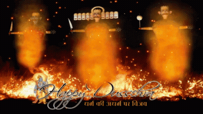 Happy Dussehra Greeting Card With Flames And Candles GIF