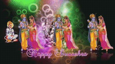 Happy Dussehra Greeting Card With Religious Figures GIF