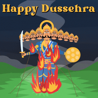 Happy Dussehra Poster With Cartoon Character GIF