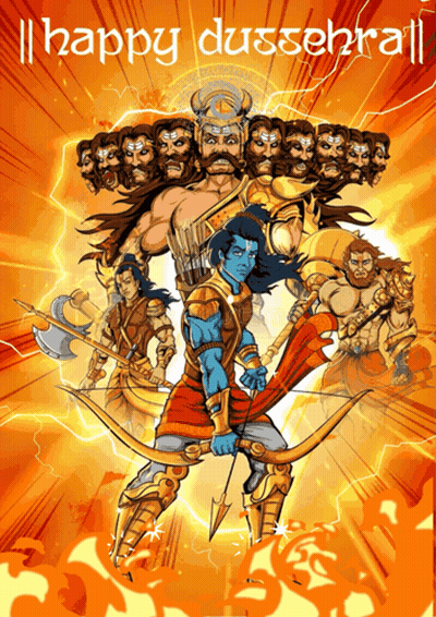 Happy Dussehra Poster With Demons GIF