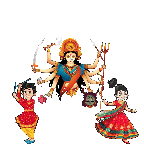 Happy Dussehra Poster With Many Armed Woman Sticker
