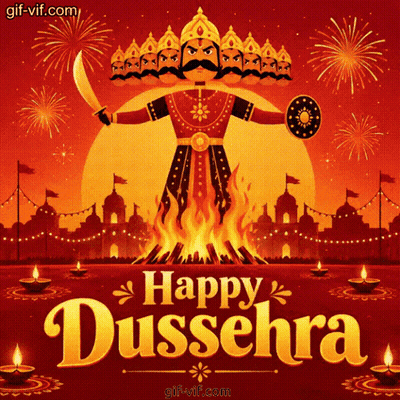 Happy Dussehra Poster With Warrior Statue