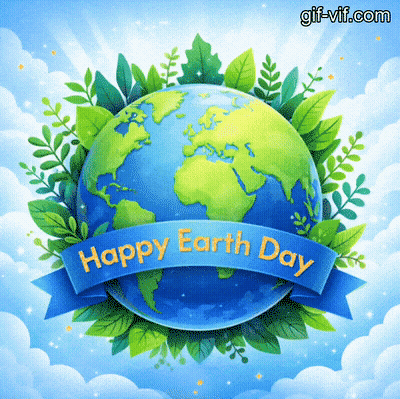 Happy Earth Day Globe Surrounded By Greenery GIF