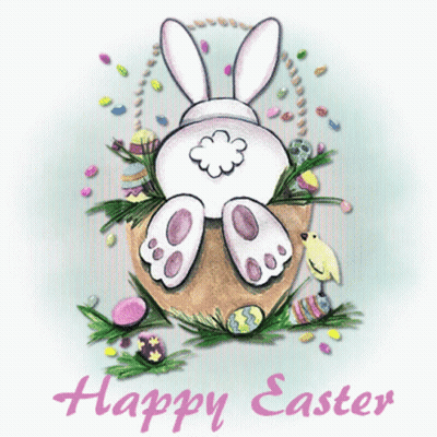 Happy Easter Card With Bunny And Eggs GIF