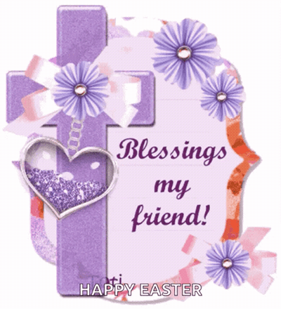 Happy Easter Card With Cross And Flowers GIF