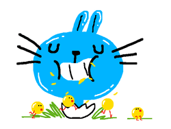 Happy Easter Funny Blue Bunny And Jumping Eggs GIF