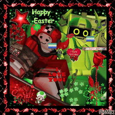 Happy Easter Robot With Flowers GIF