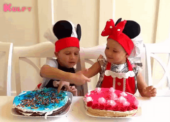 Happy Eating Cake Of Birthday Twins  GIF