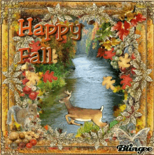 Happy Fall Deer Running With Falling Leaves GIF
