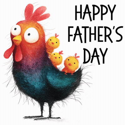Happy Father's Day Card With Rooster And Chickens GIF