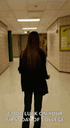 Happy First Day Of College Woman Running Away GIF